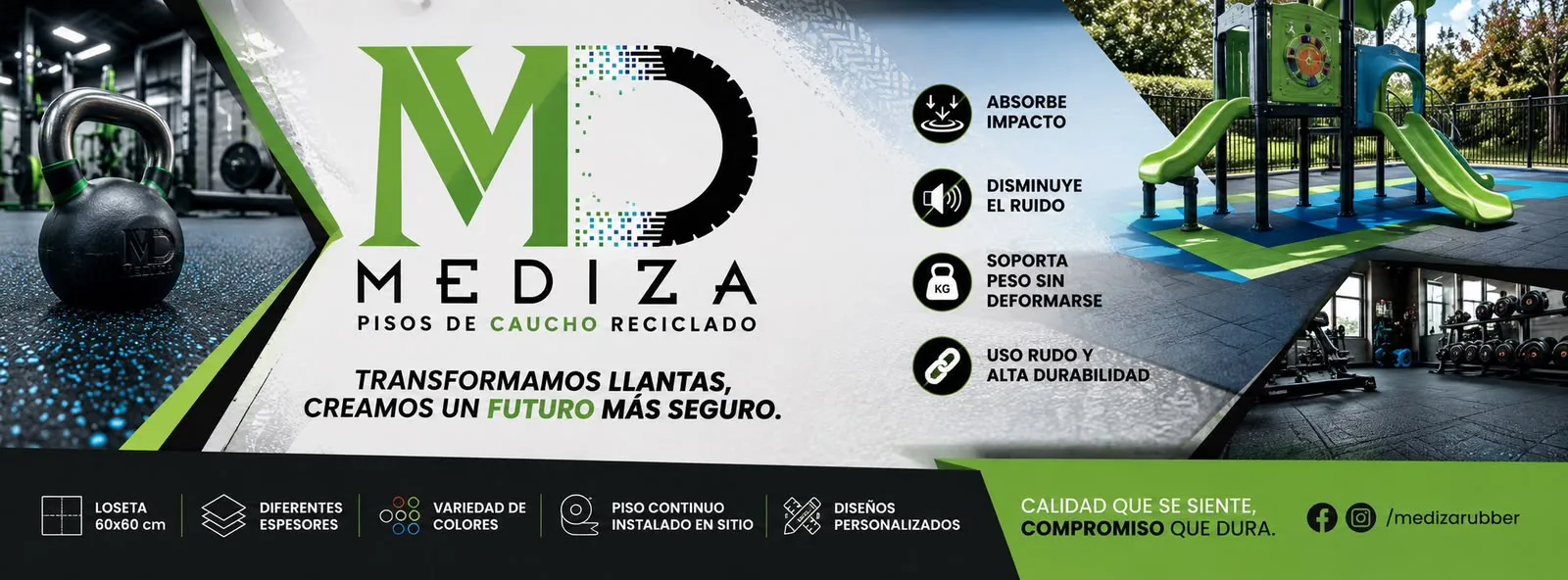 Mediza banner: we transform tires and build a safer future (in Spanish)